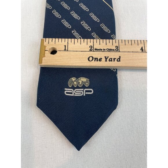 Vintage Givenchy Gentlemen's Navy Silk Tie With ASP Logo Corporate 56.5" x 3" - Picture 5 of 6